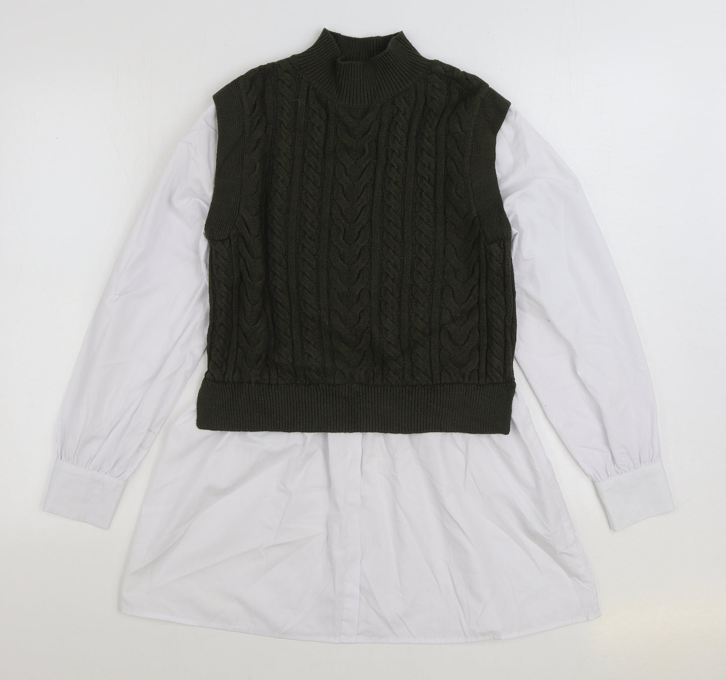 New Look Womens Green Viscose Basic Blouse Size 6 High Neck