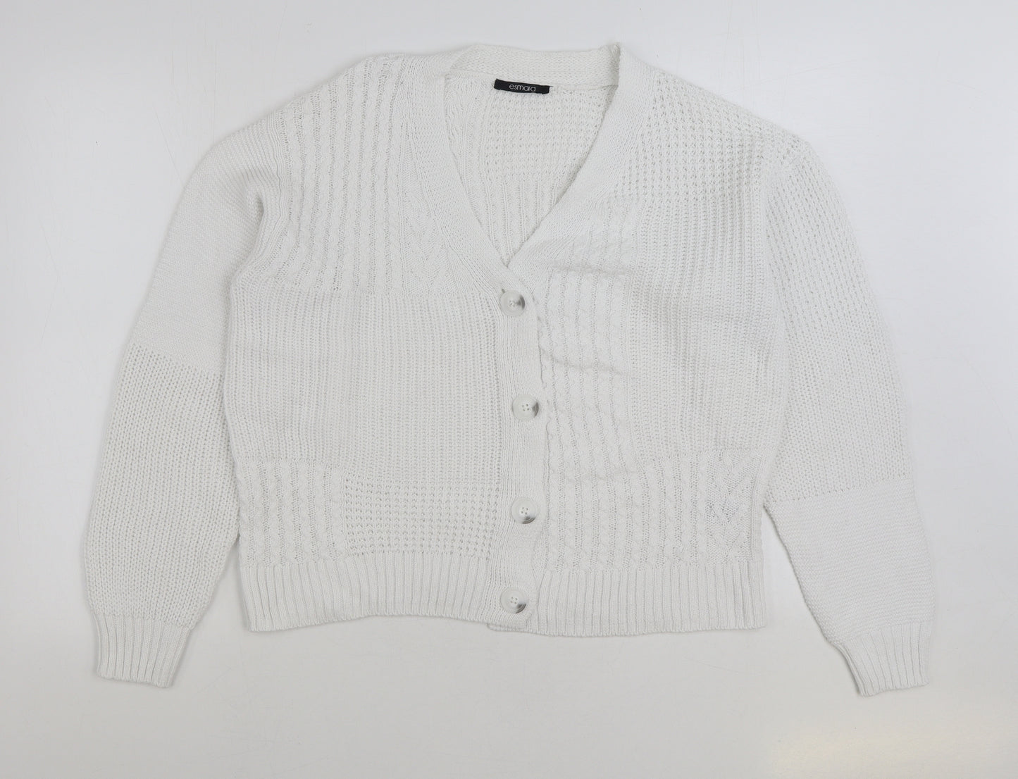 ESMARA Womens White V-Neck Cotton Cardigan Jumper Size L
