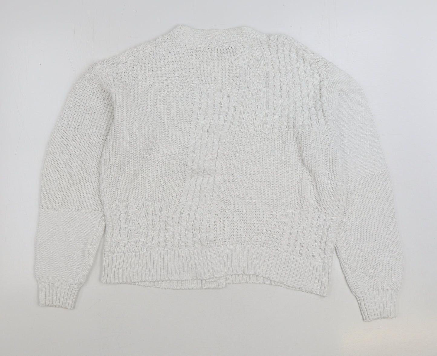 ESMARA Womens White V-Neck Cotton Cardigan Jumper Size L