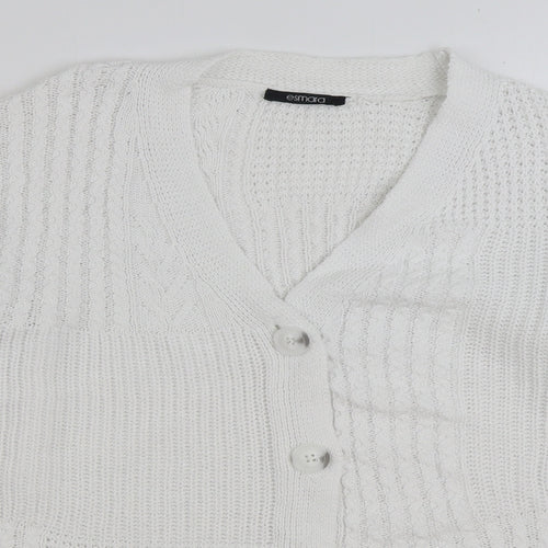 ESMARA Womens White V-Neck Cotton Cardigan Jumper Size L