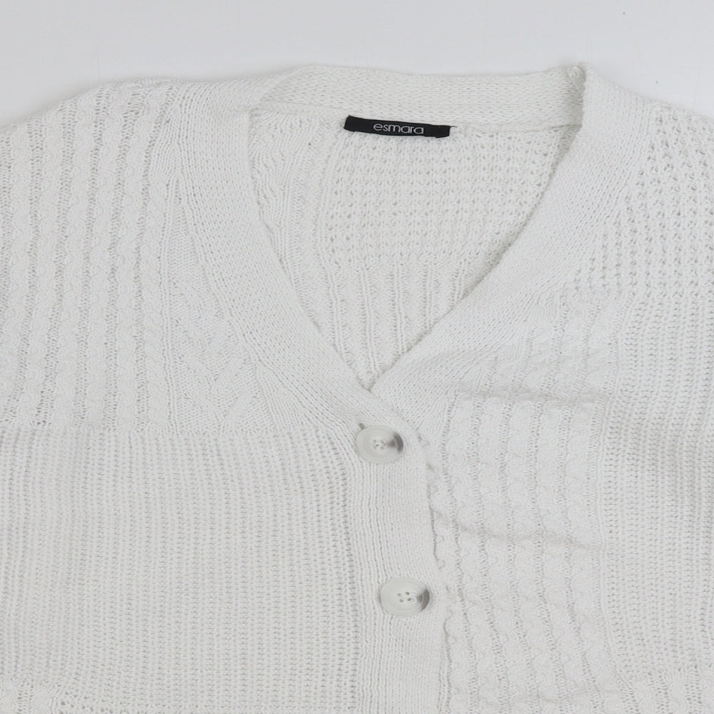 ESMARA Womens White V-Neck Cotton Cardigan Jumper Size L