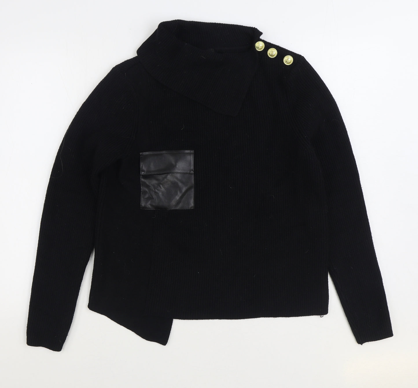 River Island Womens Black Roll Neck Viscose Pullover Jumper Size 14