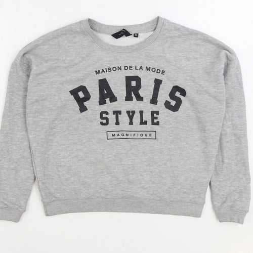 New Look Womens Grey Cotton Pullover Sweatshirt Size 10 Pullover - Paris