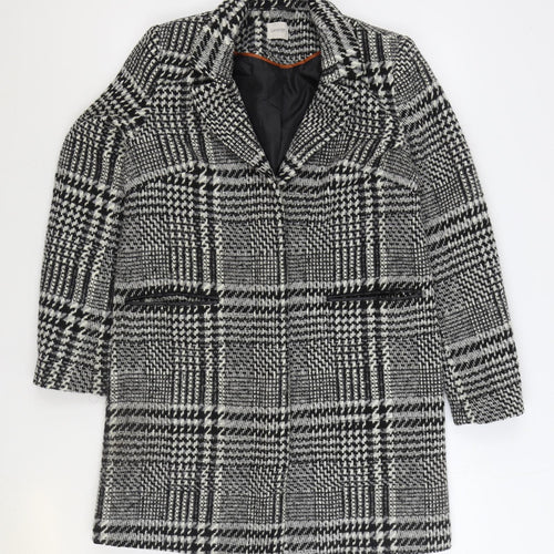 George Womens Black Plaid Overcoat Coat Size 12 Zip