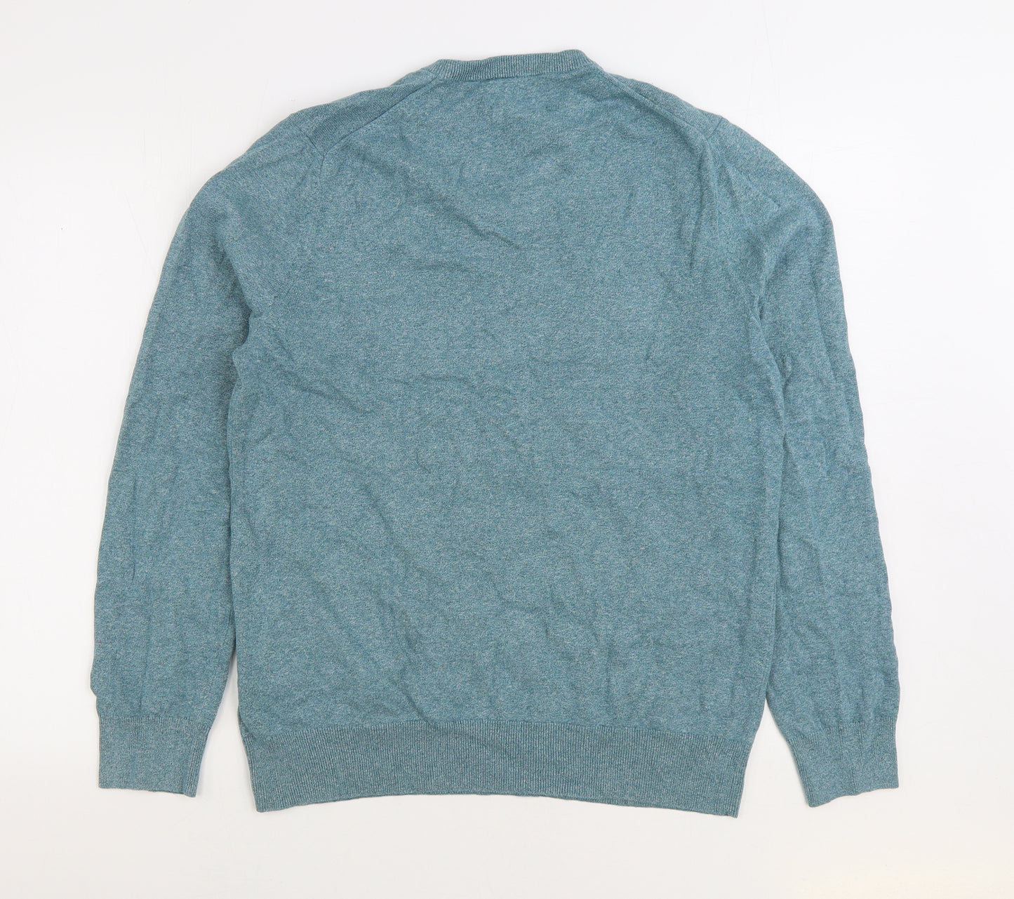 Marks and Spencer Mens Blue V-Neck Cotton Pullover Jumper Size L