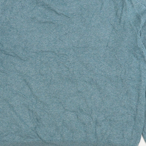 Marks and Spencer Mens Blue V-Neck Cotton Pullover Jumper Size L