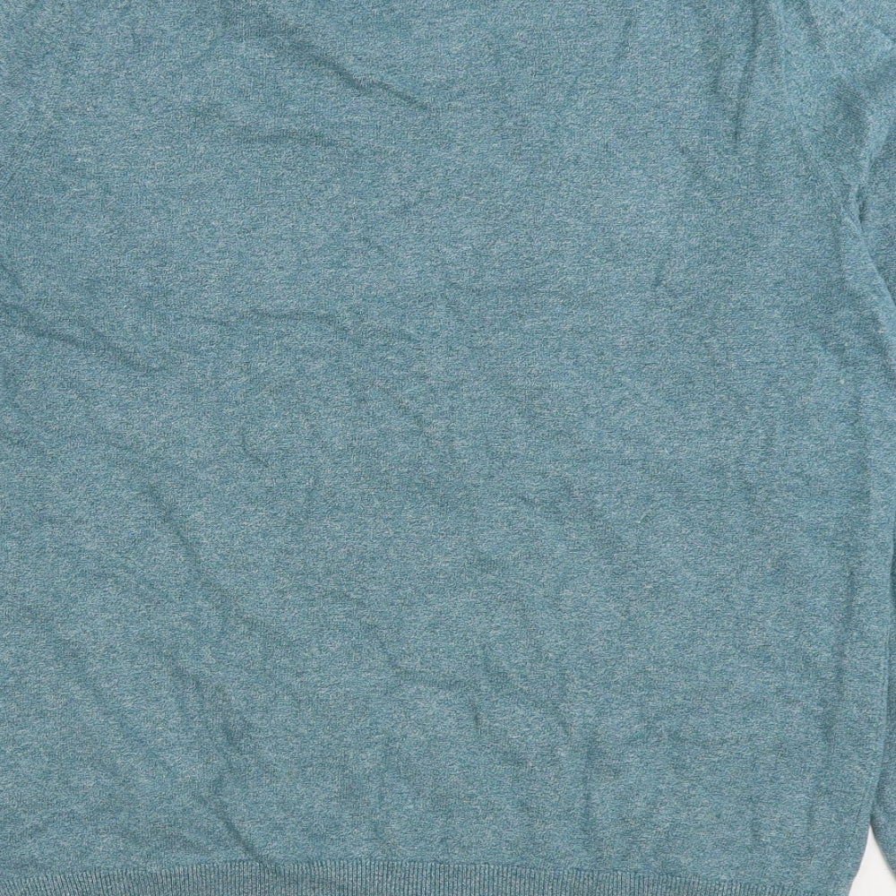 Marks and Spencer Mens Blue V-Neck Cotton Pullover Jumper Size L