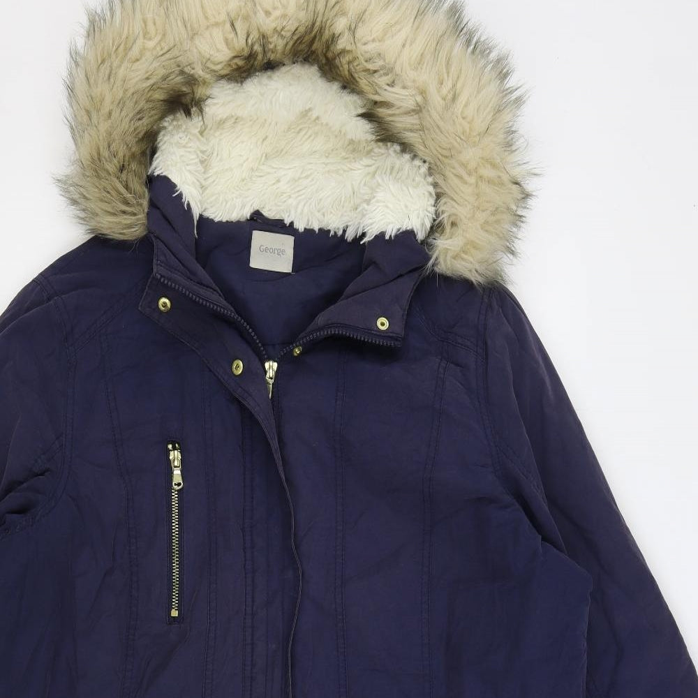 George Womens Blue Parka Coat Size 18 Zip