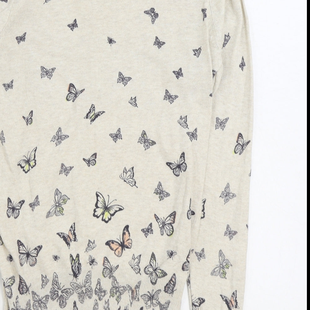 F&F Womens Multicoloured Round Neck Geometric 100% Cotton Cardigan Jumper Size 12 - Butterfly