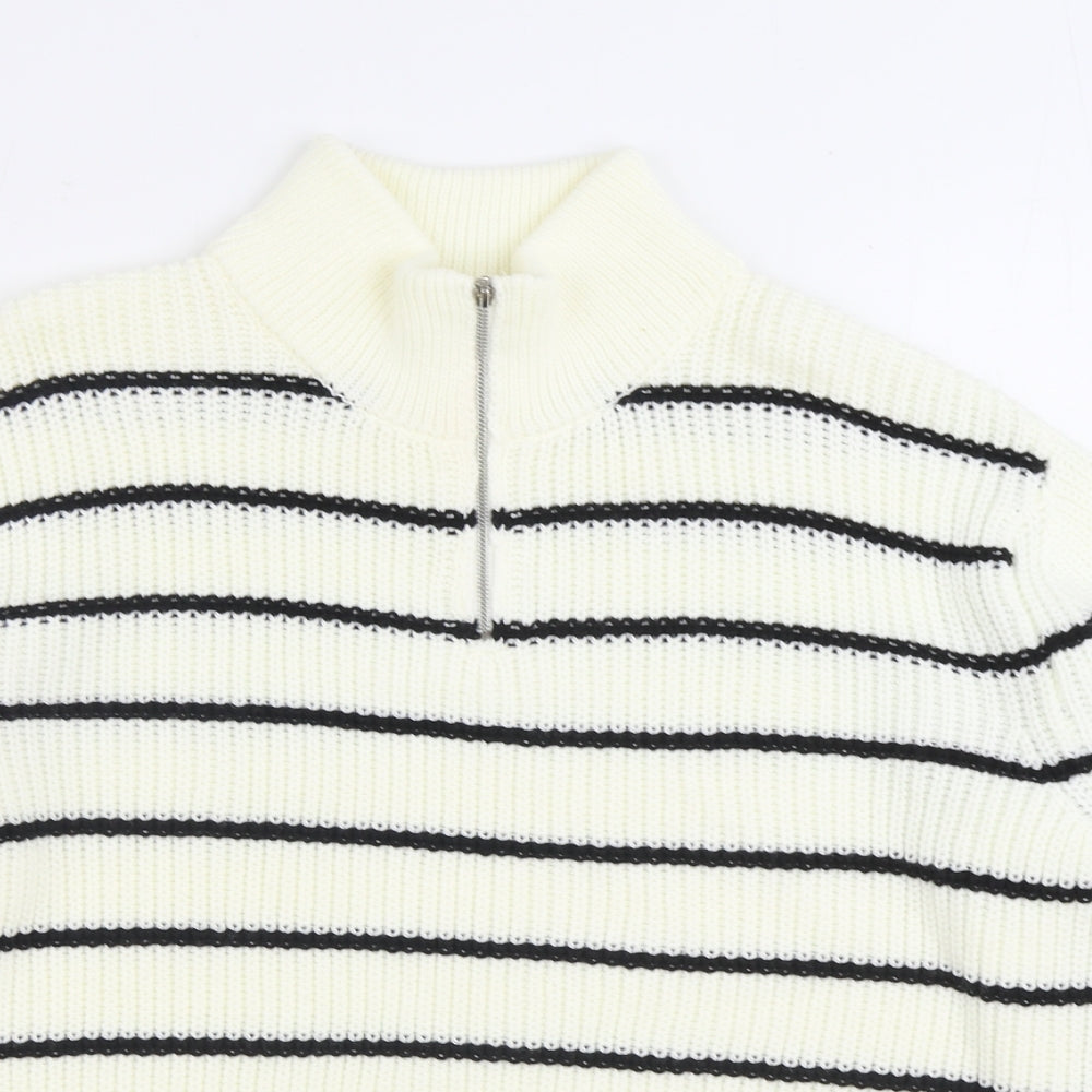 New Look Mens White High Neck Striped Acrylic Pullover Jumper Size L