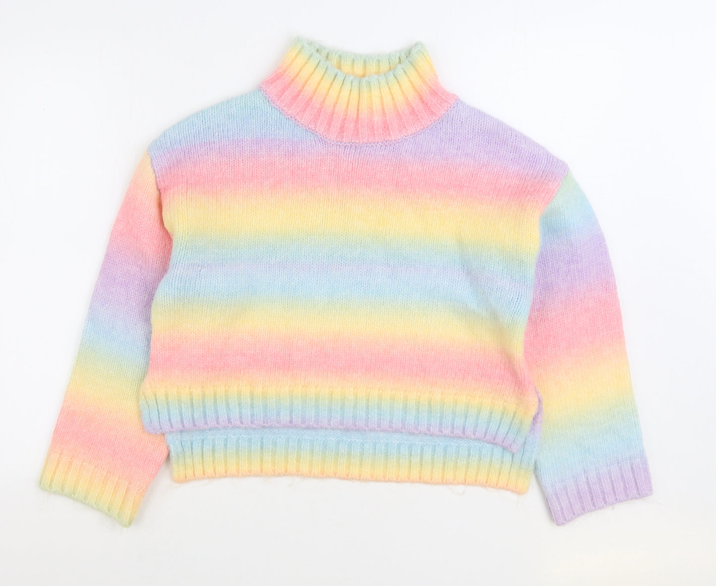 George Womens Multicoloured High Neck Striped Acrylic Pullover Jumper Size M