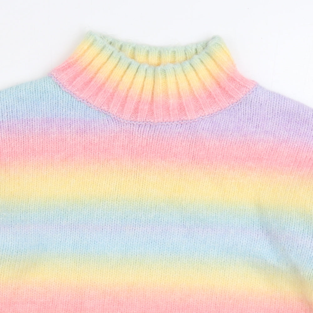 George Womens Multicoloured High Neck Striped Acrylic Pullover Jumper Size M