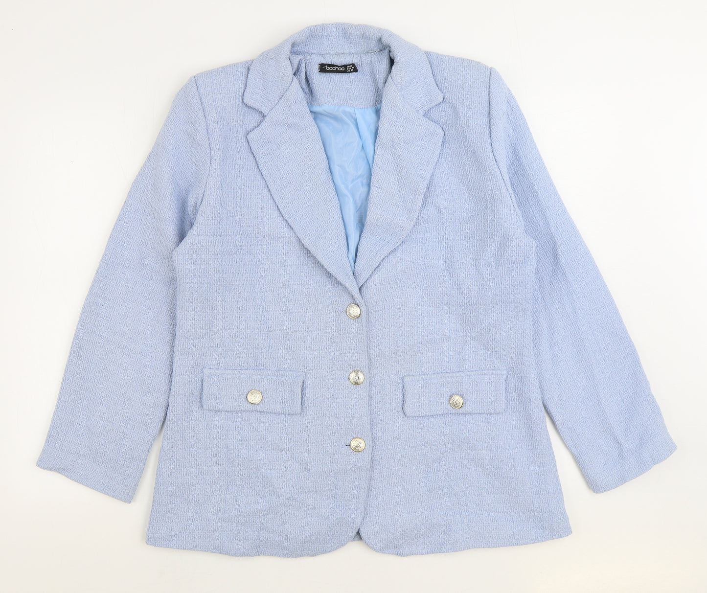 Boohoo Womens Blue Jacket Blazer Size 18 Button
