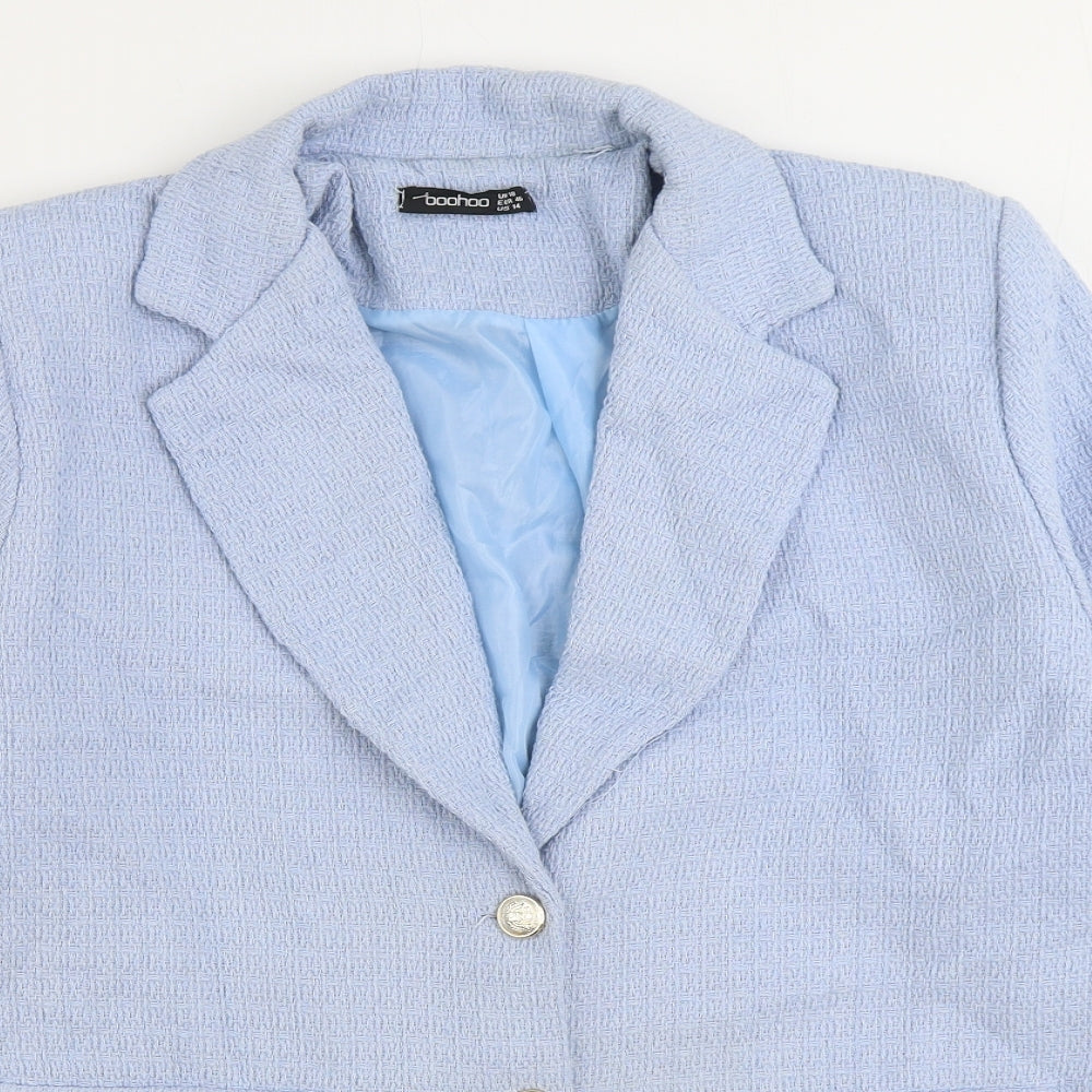 Boohoo Womens Blue Jacket Blazer Size 18 Button