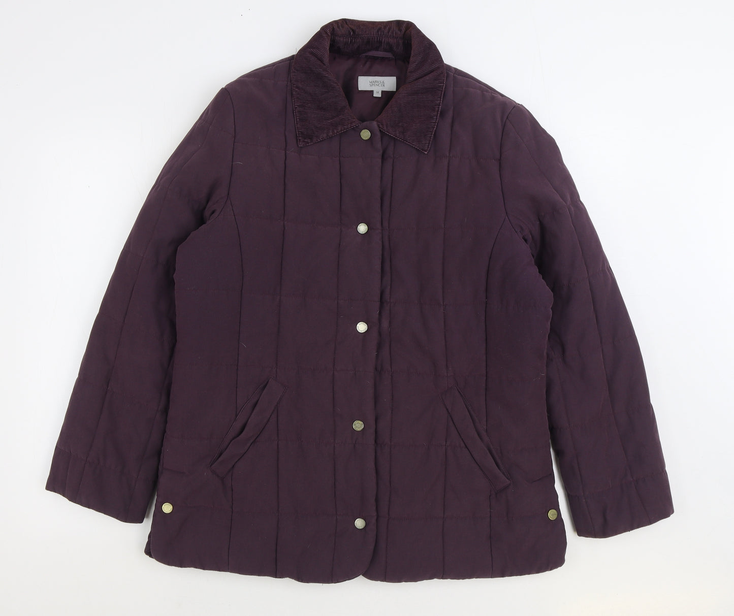Marks and Spencer Womens Purple Quilted Coat Size 14 Zip