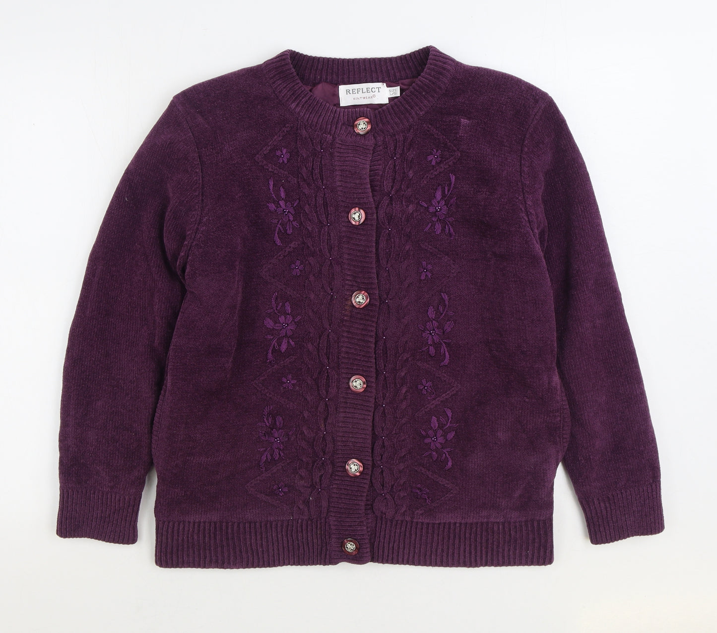 Reflect Womens Purple Round Neck Acrylic Cardigan Jumper Size L