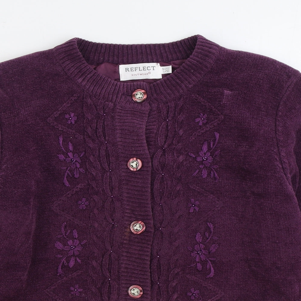 Reflect Womens Purple Round Neck Acrylic Cardigan Jumper Size L