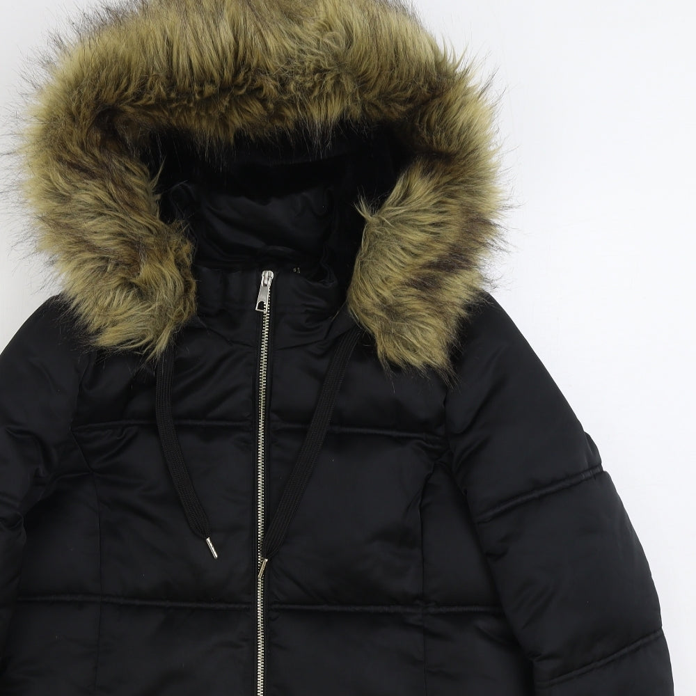 F&F Womens Black Parka Coat Size 12 Zip