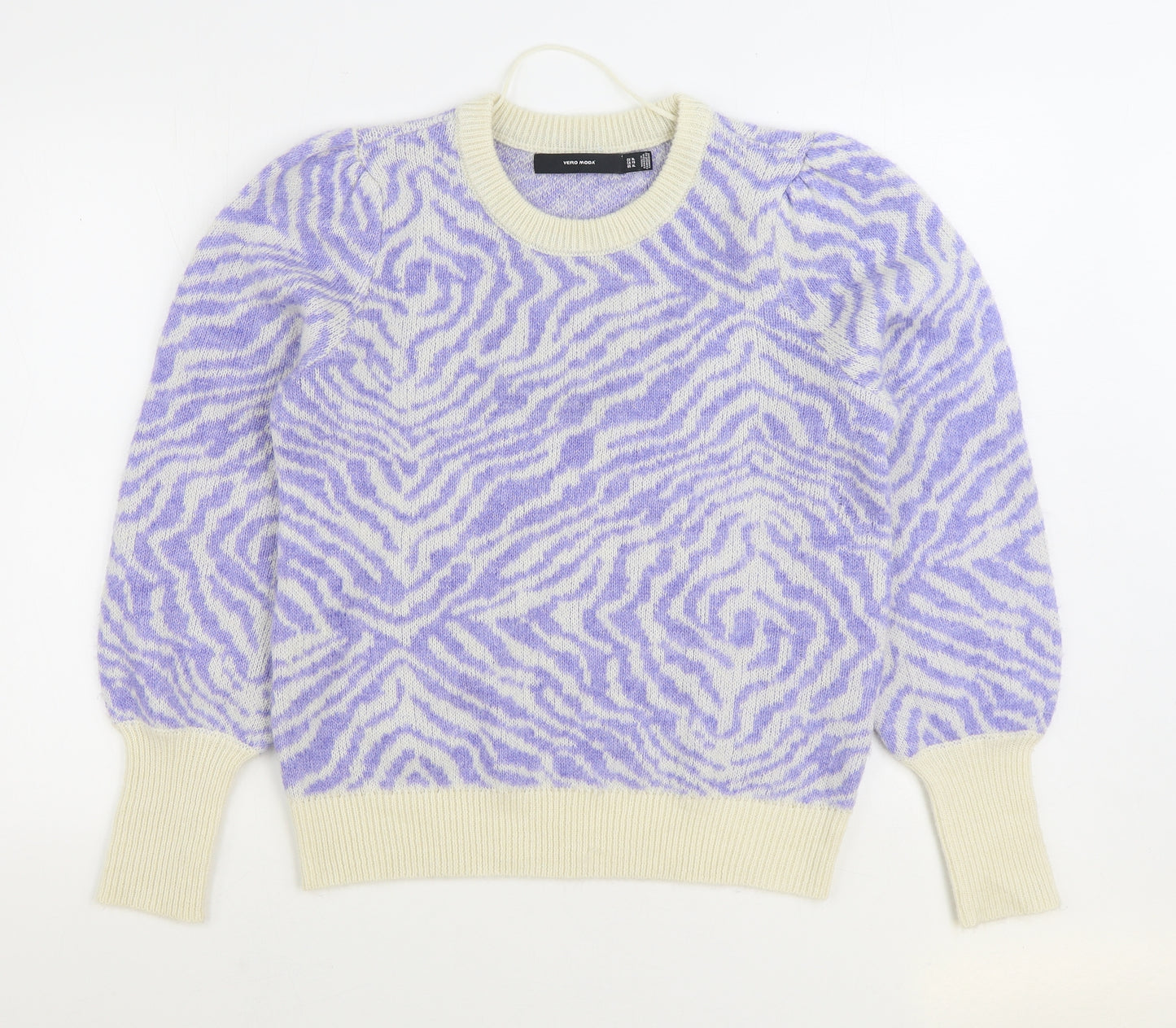 VERO MODA Womens Purple Round Neck Animal Print Acrylic Pullover Jumper Size XL - Zebra Print