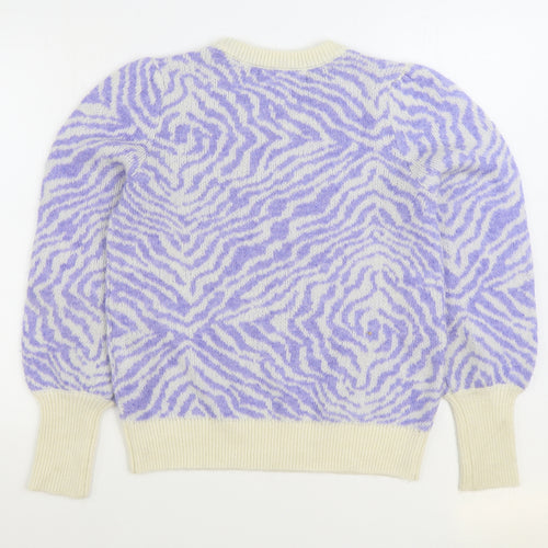 VERO MODA Womens Purple Round Neck Animal Print Acrylic Pullover Jumper Size XL - Zebra Print