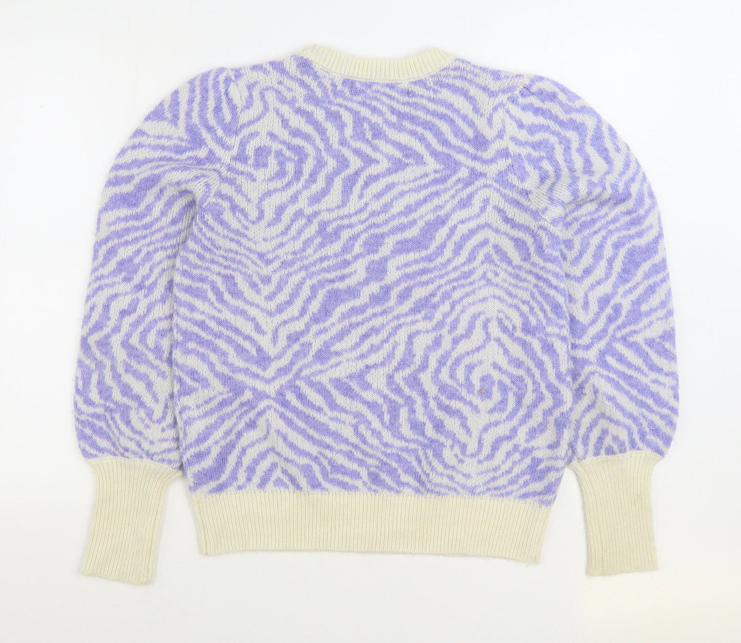 VERO MODA Womens Purple Round Neck Animal Print Acrylic Pullover Jumper Size XL - Zebra Print