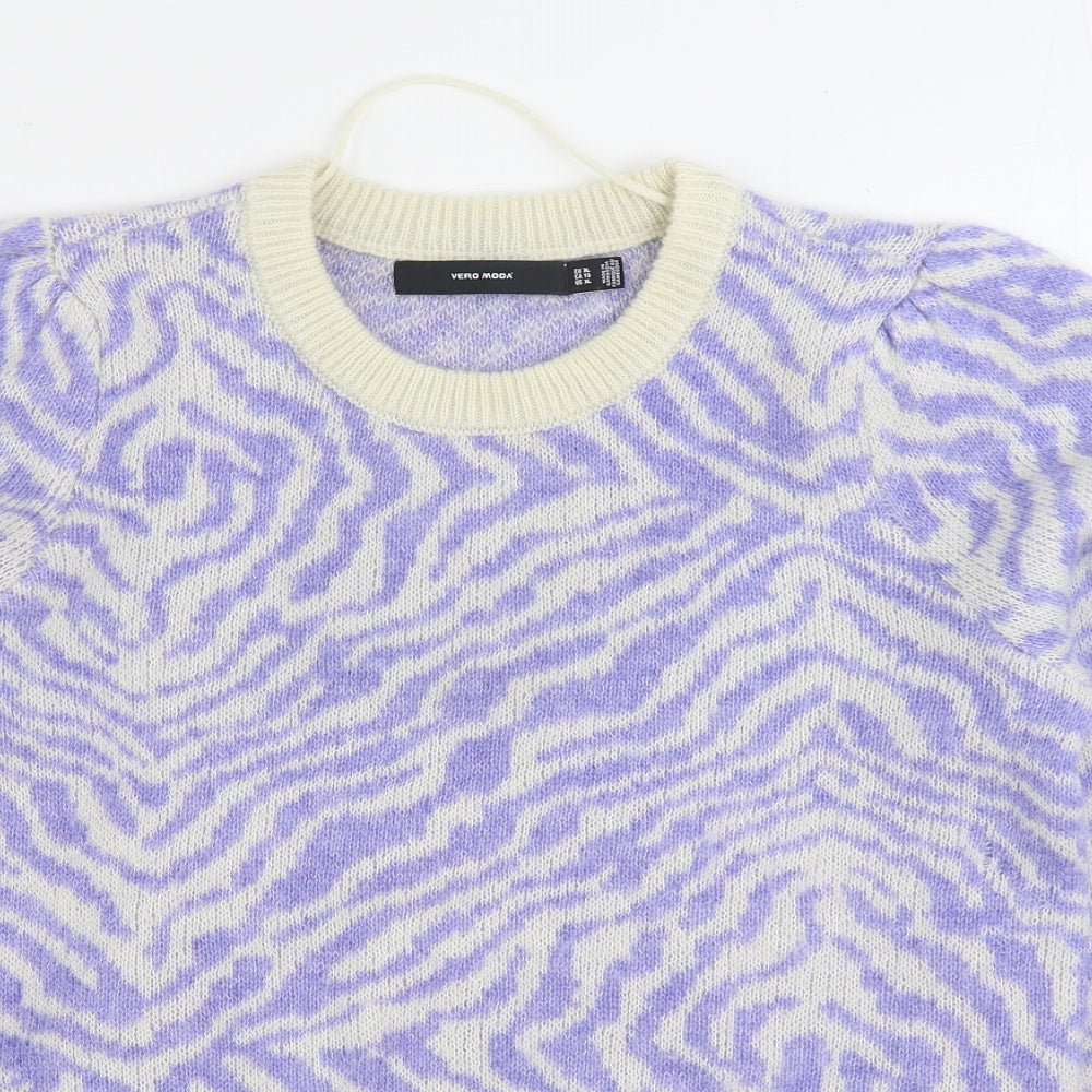 VERO MODA Womens Purple Round Neck Animal Print Acrylic Pullover Jumper Size XL - Zebra Print