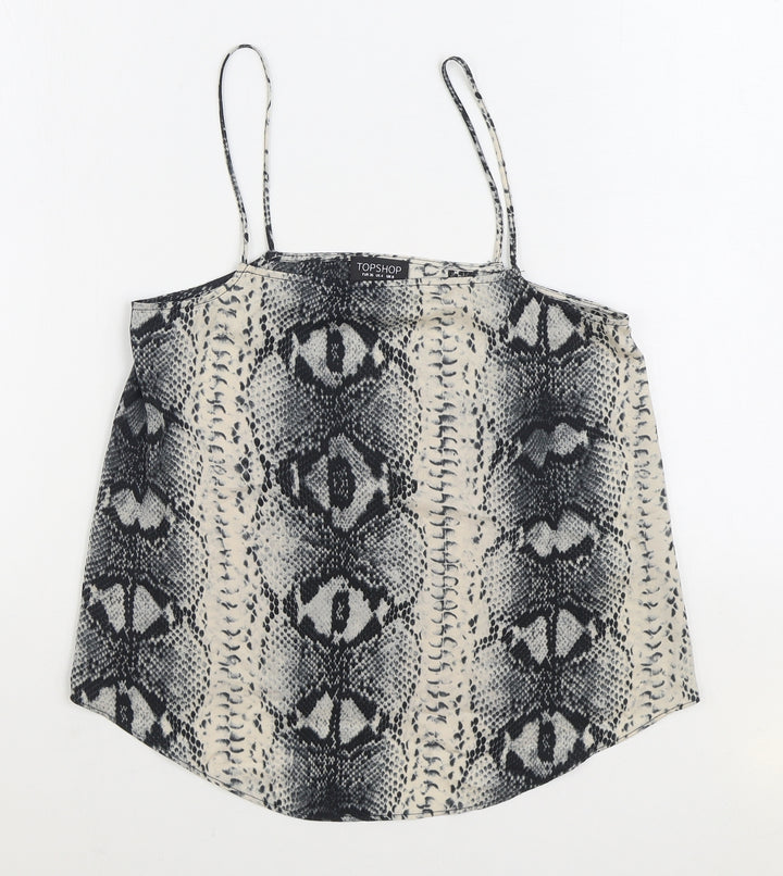 Topshop Womens Grey Animal Print Polyester Camisole Tank Size 8 Square Neck - Snake Print