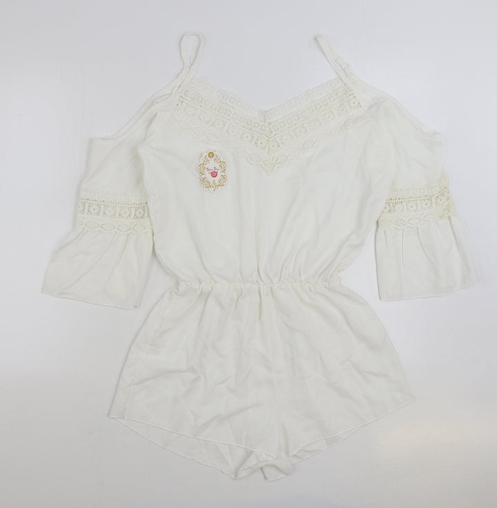 Wei Xiao Clothing Womens White Polyester Playsuit One-Piece Size M Pullover - Lace Detail