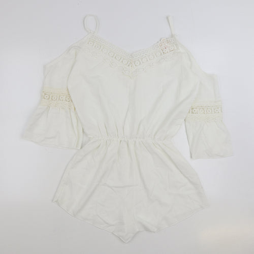 Wei Xiao Clothing Womens White Polyester Playsuit One-Piece Size M Pullover - Lace Detail