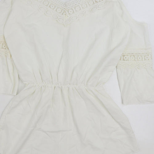 Wei Xiao Clothing Womens White Polyester Playsuit One-Piece Size M Pullover - Lace Detail