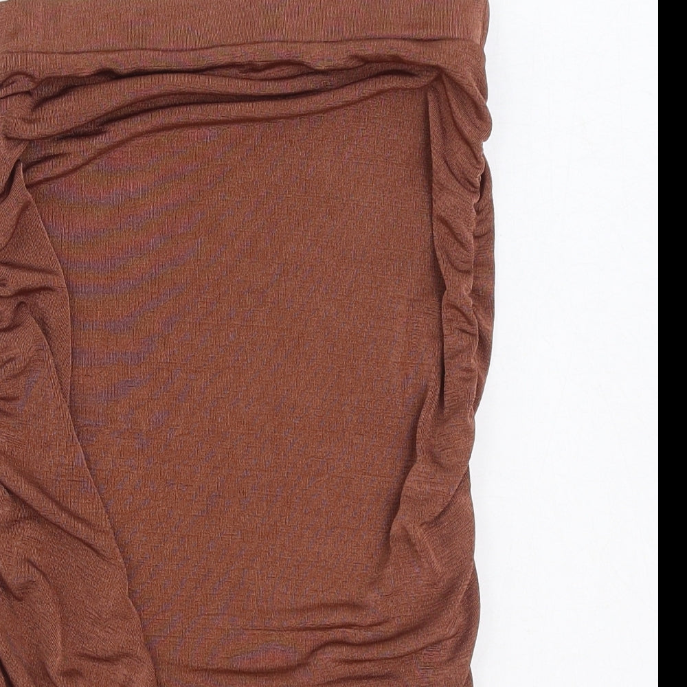 PRETTYLITTLETHING Womens Brown Polyester Straight & Pencil Skirt Size 6 - Ruched