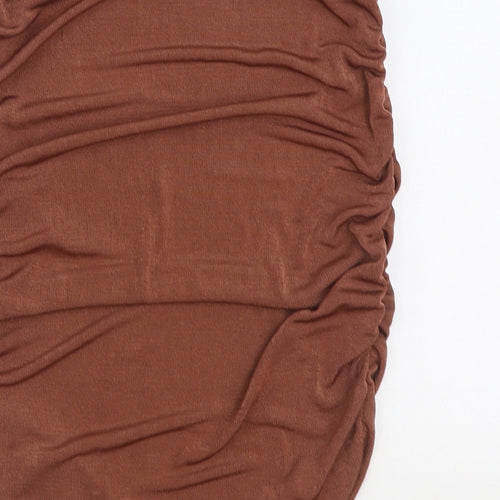 PRETTYLITTLETHING Womens Brown Polyester Straight & Pencil Skirt Size 6 - Ruched