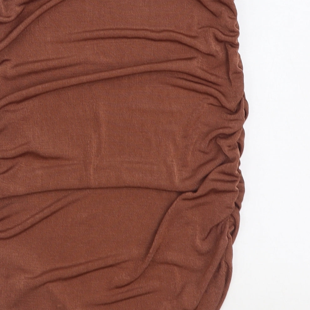 PRETTYLITTLETHING Womens Brown Polyester Straight & Pencil Skirt Size 6 - Ruched