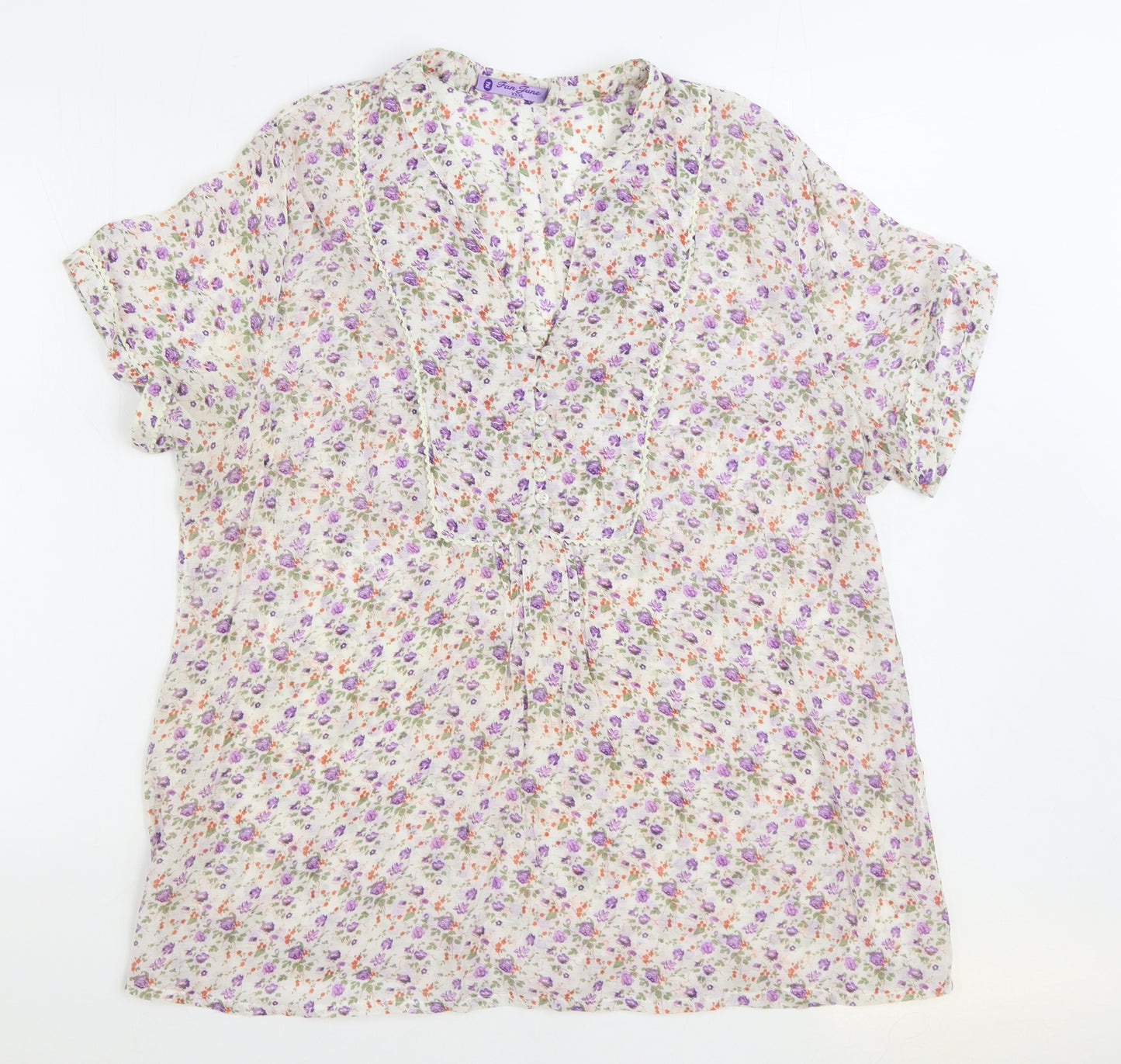Fan June Womens Multicoloured Floral Polyester Basic Blouse Size 3XL V-Neck