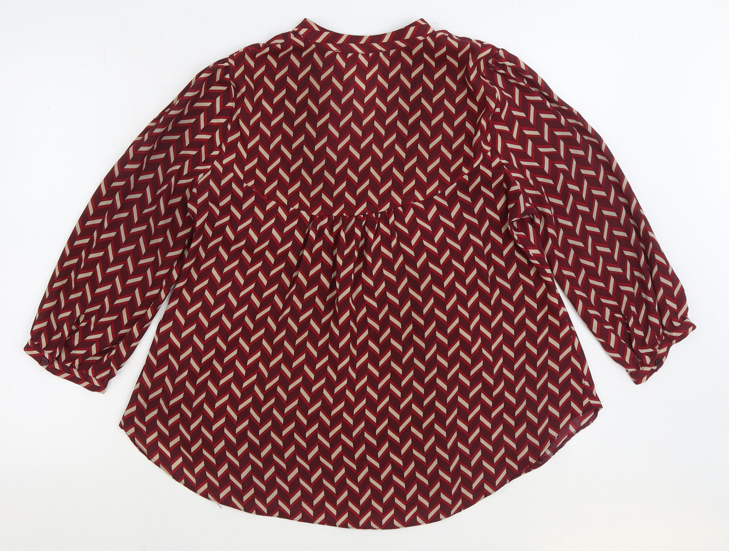 Primark Womens Red Herringbone Polyester Basic Blouse Size 12 V-Neck