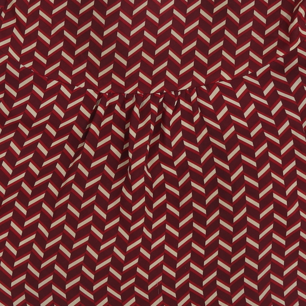 Primark Womens Red Herringbone Polyester Basic Blouse Size 12 V-Neck