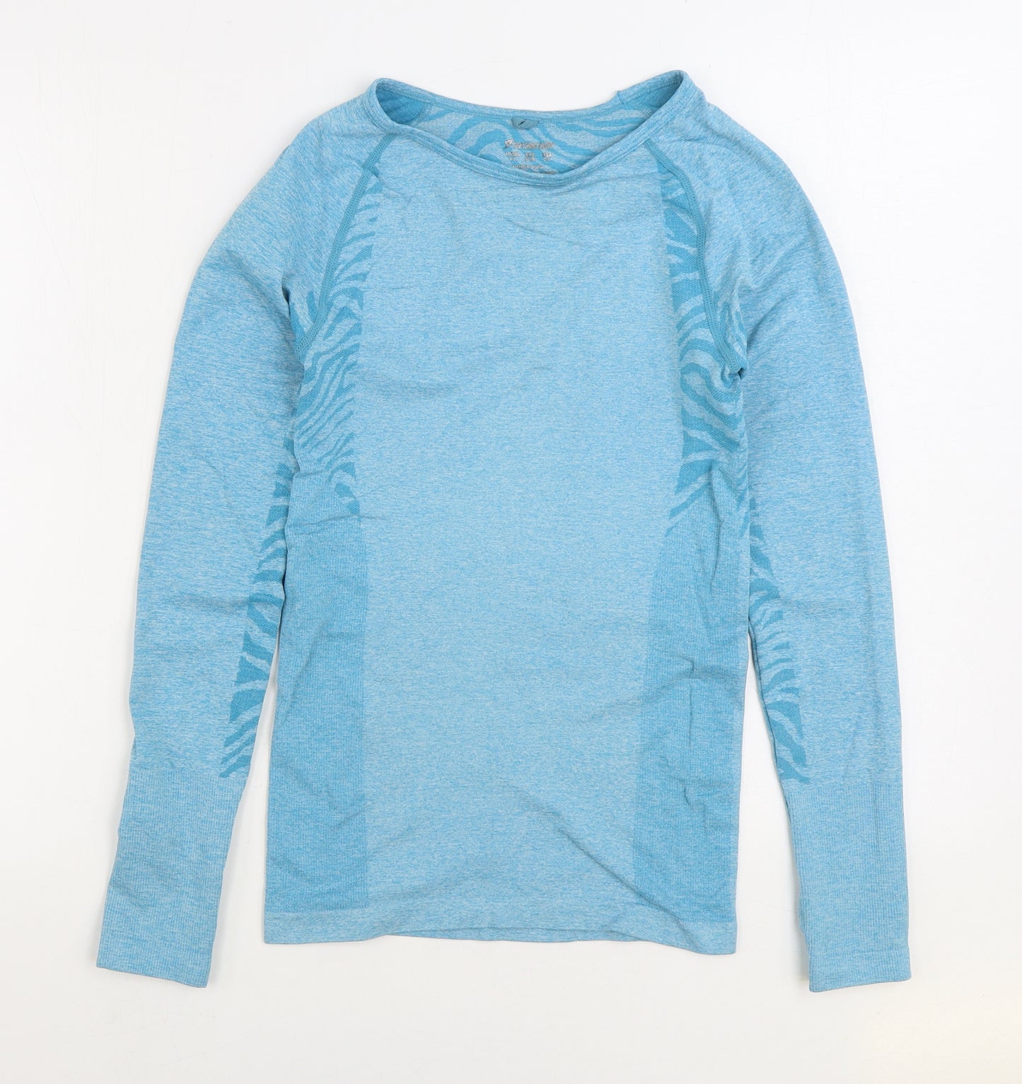 Workout Womens Blue Animal Print Polyamide Basic T-Shirt Size 6 Round Neck Pullover - Tiger Print