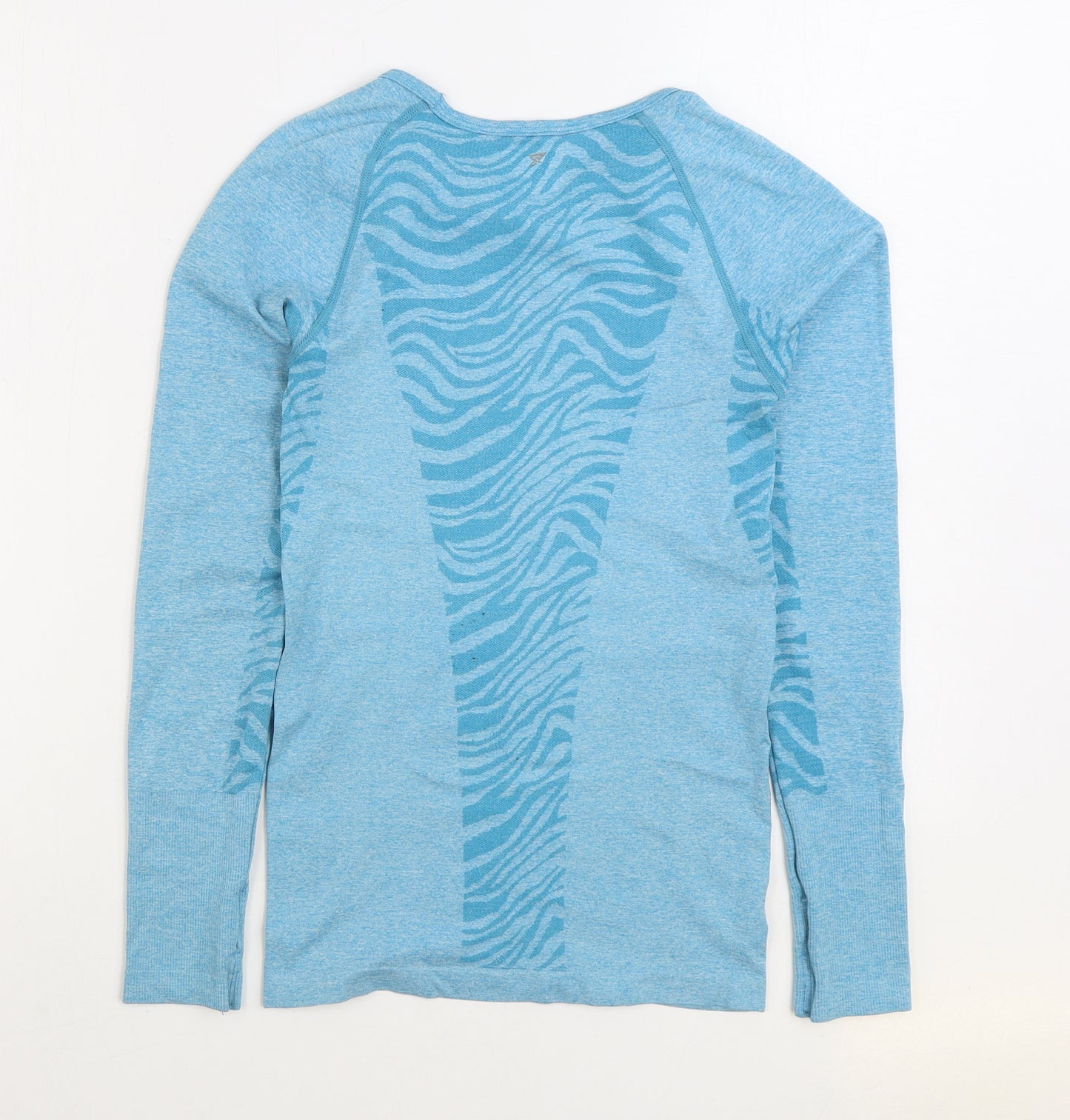 Workout Womens Blue Animal Print Polyamide Basic T-Shirt Size 6 Round Neck Pullover - Tiger Print