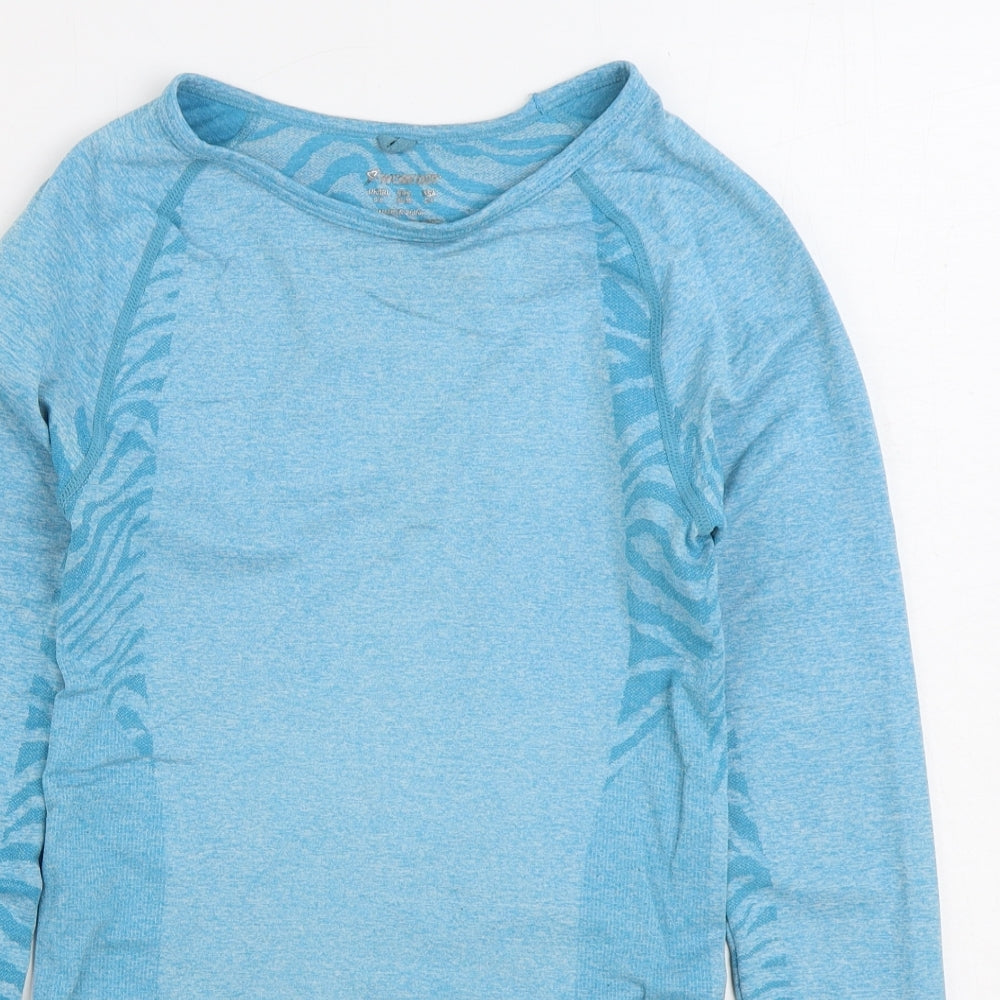 Workout Womens Blue Animal Print Polyamide Basic T-Shirt Size 6 Round Neck Pullover - Tiger Print