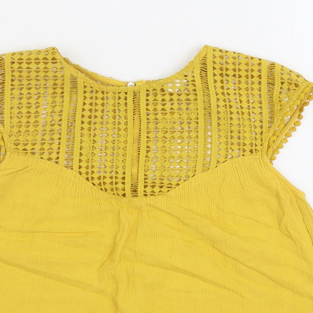 H&M Womens Yellow Viscose Basic Blouse Size 6 Round Neck