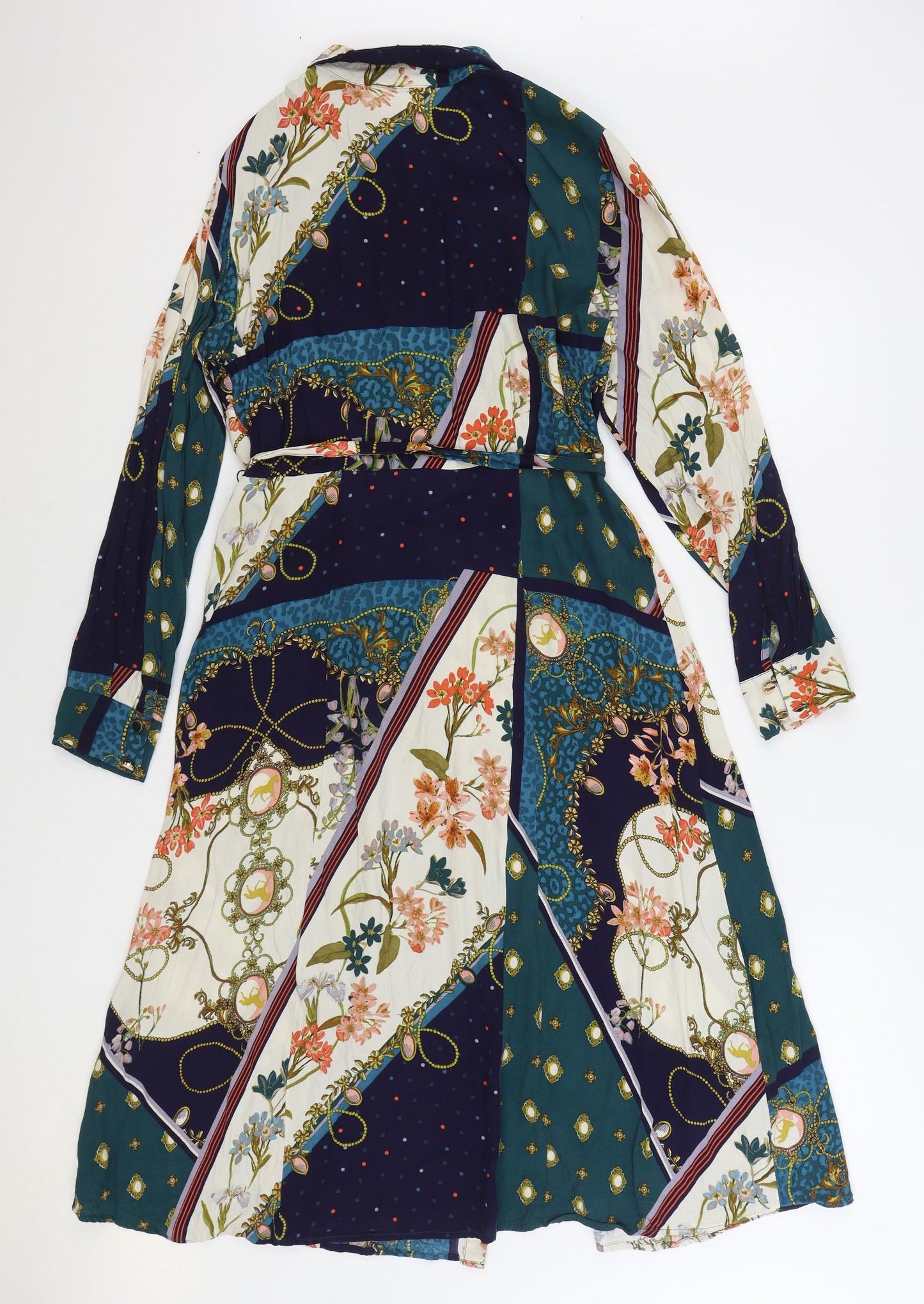Monsoon Womens Multicoloured Geometric Viscose Shirt Dress Size 14 Collared Button