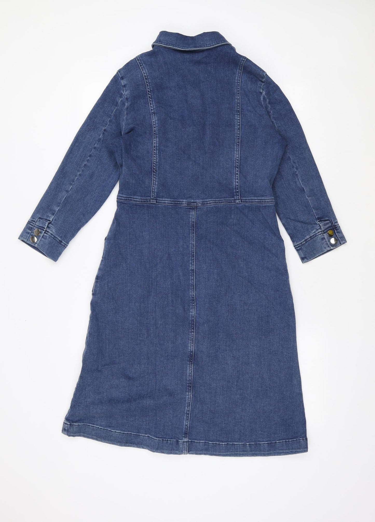 Sosandar Womens Blue Cotton A-Line Size 10 Collared Button