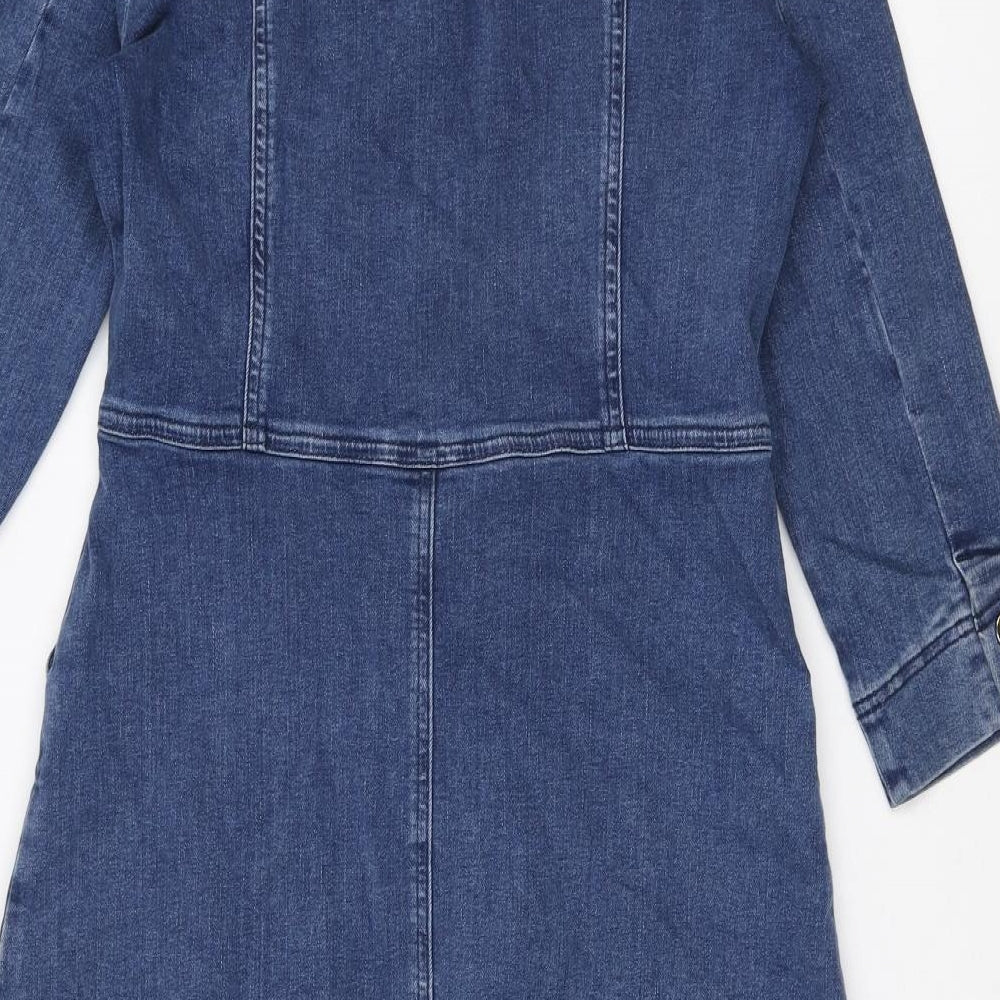 Sosandar Womens Blue Cotton A-Line Size 10 Collared Button
