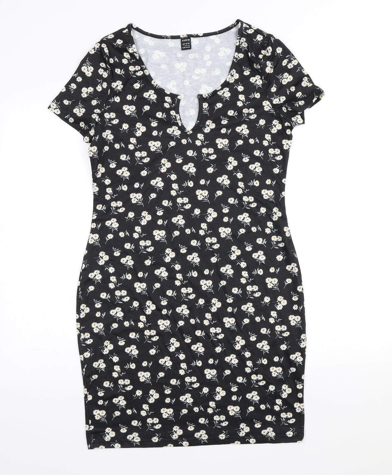 SheIn Womens Black Floral Polyester Bodycon Size 12 V-Neck