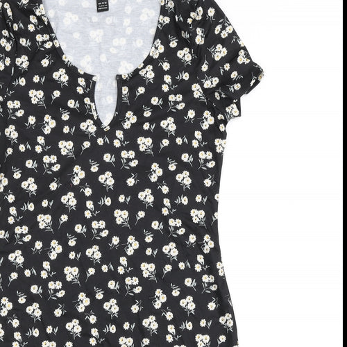 SheIn Womens Black Floral Polyester Bodycon Size 12 V-Neck
