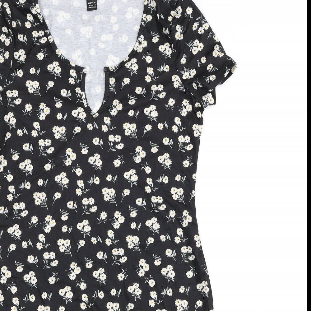 SheIn Womens Black Floral Polyester Bodycon Size 12 V-Neck