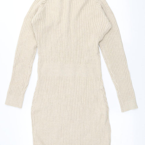 Preworn Womens Beige Acrylic Jumper Dress Size M High Neck