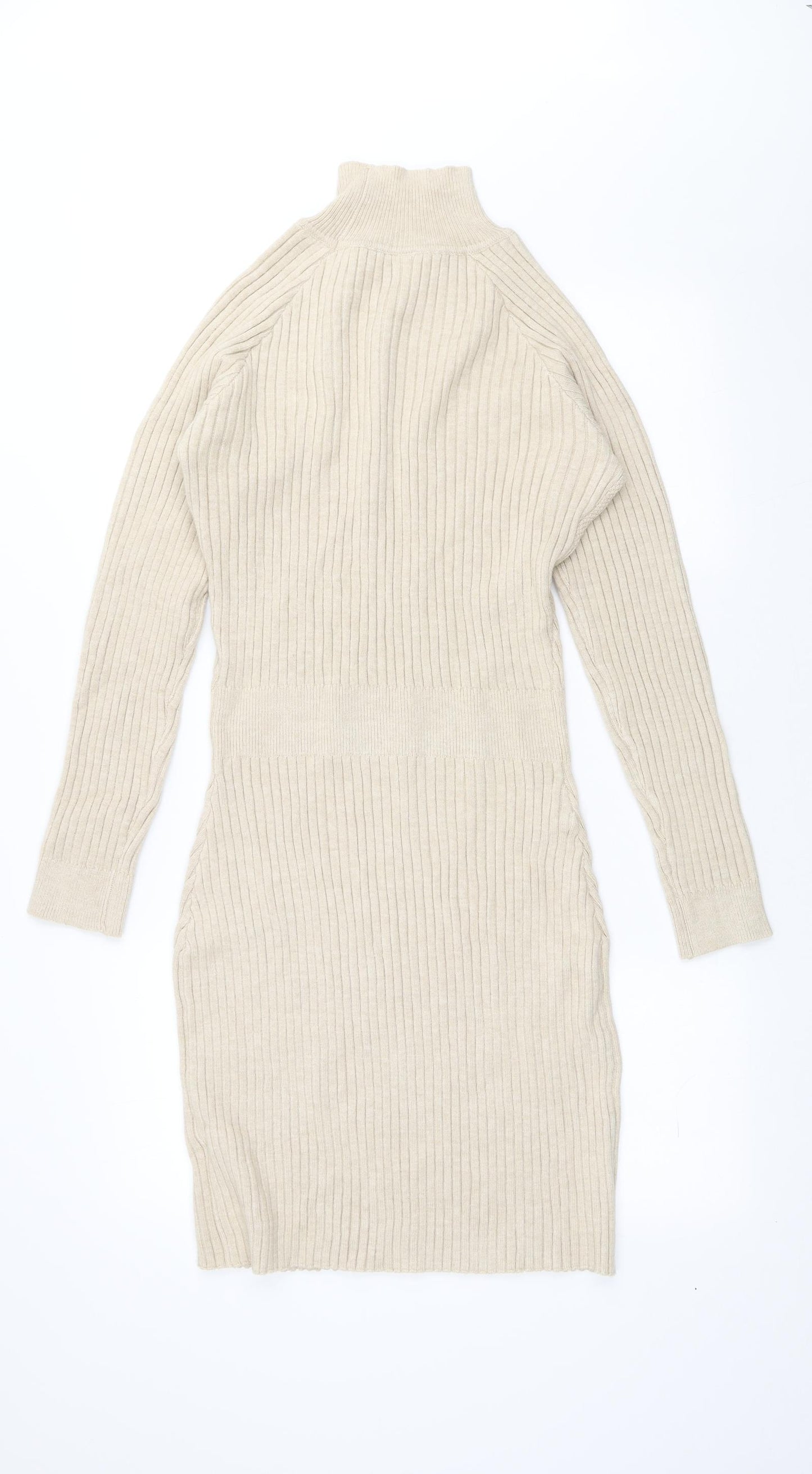 Preworn Womens Beige Acrylic Jumper Dress Size M High Neck