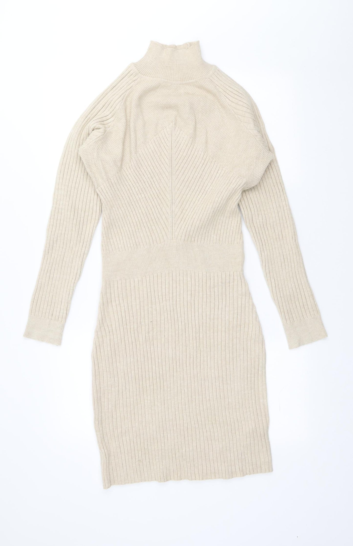 Preworn Womens Beige Acrylic Jumper Dress Size M High Neck