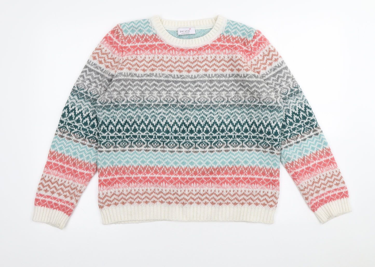 Per Una Womens Multicoloured Crew Neck Geometric Acrylic Pullover Jumper Size 14